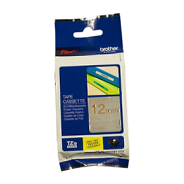 Picture of Brother TZeMQ934 - 12mm Gold On Satin Silver Tape