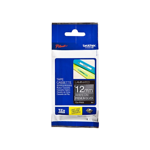 Picture of Brother #TZE-PR935 White On Premium Silver 12mm x 4M Label Cassette