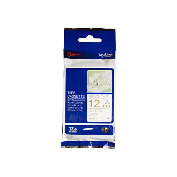 Picture of Brother TZE-R234 12mm Ribbon Tape - Gold On White