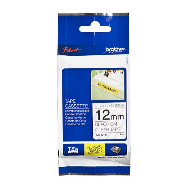 Picture of Brother TZe-S131 12mm Black On Clear Strong Adhesive Tape