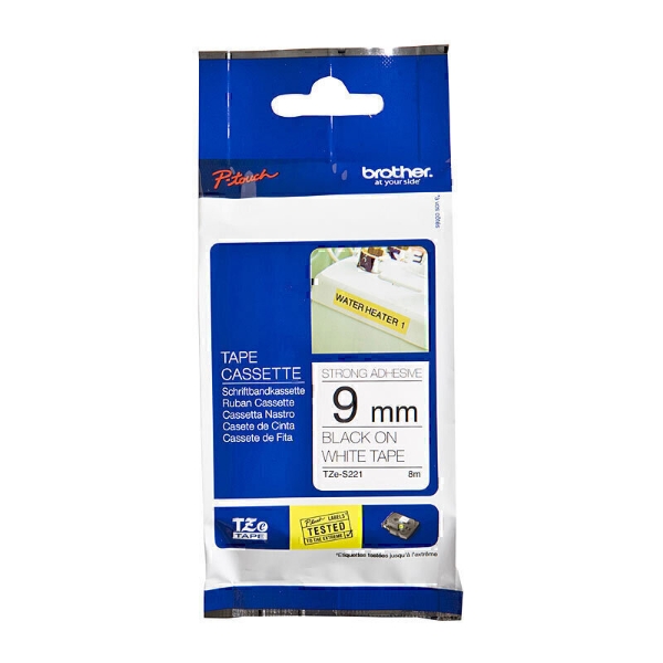 Picture of Brother TZe-S221 9mm Black On White Strong Adhesive Tape