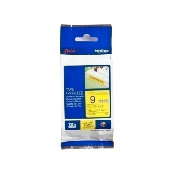 Picture of Brother TZe-S621 Strong Adhesive Tape 9mm Black On Yellow