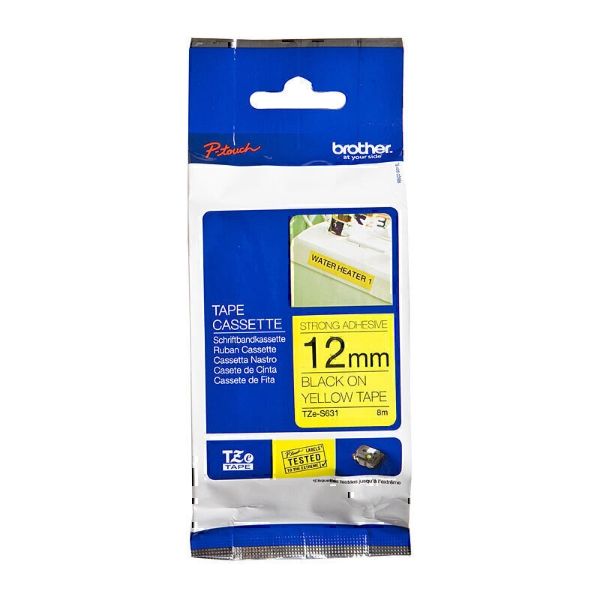 Picture of Brother TZe-S631 12mm Black On Yellow Strong Adhesive Tape