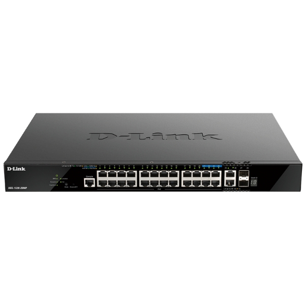 Picture of D-LINK 28-Port Gigabit Smart Managed Stackable PoE+ Layer 3 Switch with 20 PoE+ 1000Base-T, 4 PoE+ 2.5GBase-T and 4 10Gb Ports