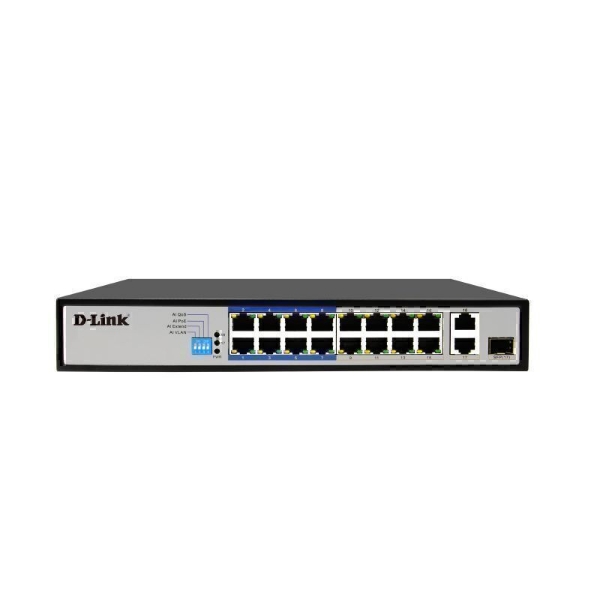 Picture of D-Link DES-F1018P-E 18-Port PoE Switch with 16 Long Reach 250m PoE Ports and 2 Gigabit Uplink Ports