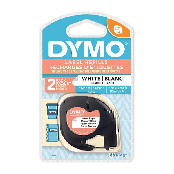Picture of Label Tape - Dymo - LetraTag 12mm x 4M - Paper White (2 Pack)