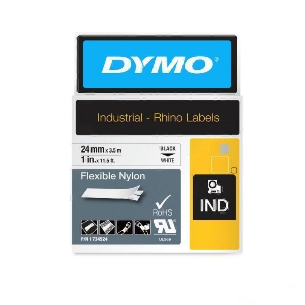 Picture of Dymo Industrial Flexible Nylon Tape 24mm Black On White