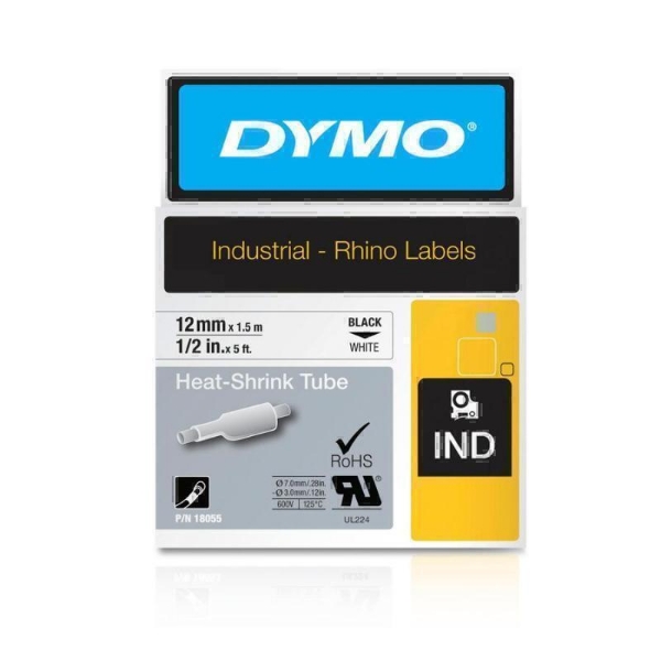 Picture of Dymo Rhino Heat-Shrink Tube, 12mm, Black/White