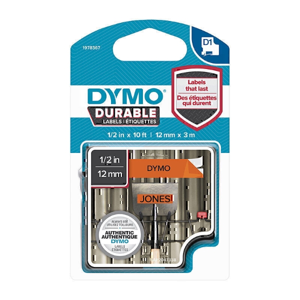 Picture of Dymo D1 Durable Label Tape 12mm x 3M Black On Orange
