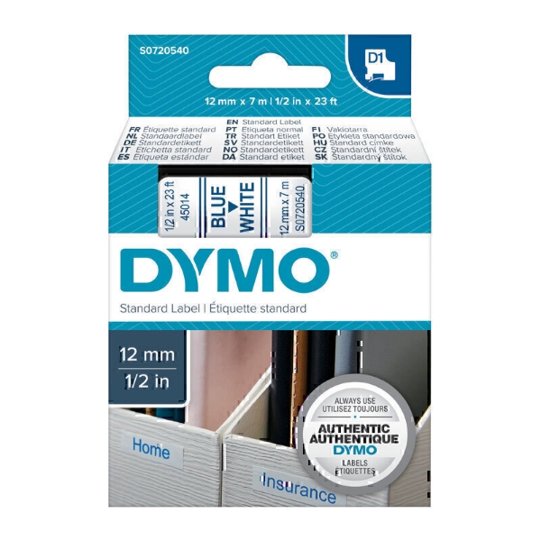 Picture of Dymo D1 Label Tape 12mm x 7m Blue On White