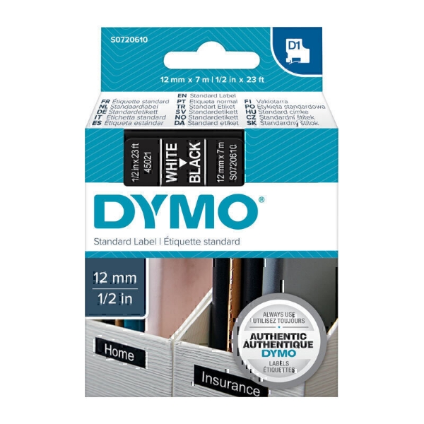 Picture of D1 Wht on Blk 12mmx7m Tape