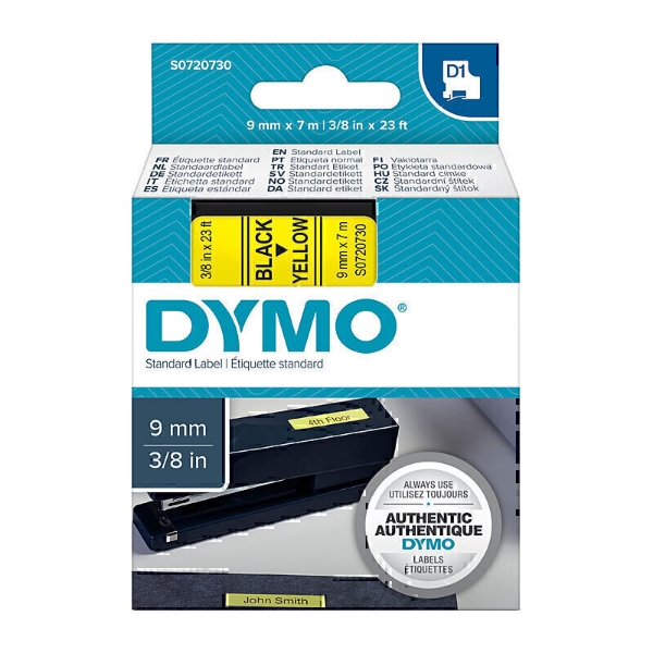 Picture of Compatible D1 40918 Dymo SD40918 S0720730 9mm Black Text On Yellow Label Cassette - 7 Meters
