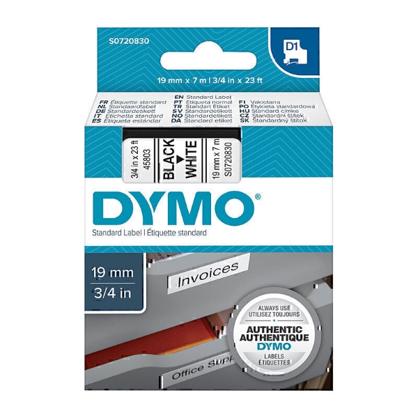 Picture of Compatible SD45803 Dymo 45803 S0720830 19mm Black Text On White Label Cassette - 7 Meters