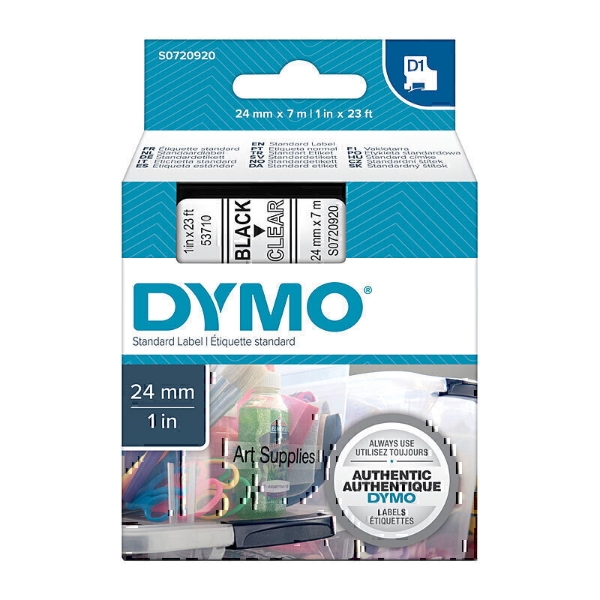 Picture of 3 x Dymo SD53710 / S0720920 Genuine 24mm Black Text On Clear Label Cassette - 7 Meters