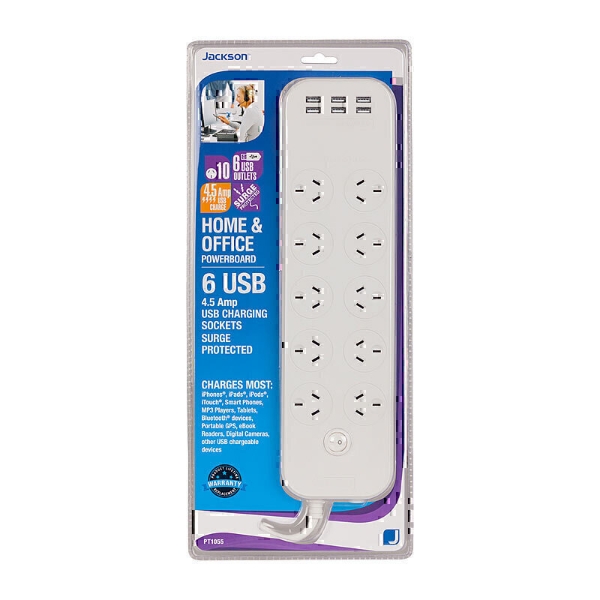 Picture of Jackson 10 Outlet Surge Protected Powerboard with 6 USB Ports