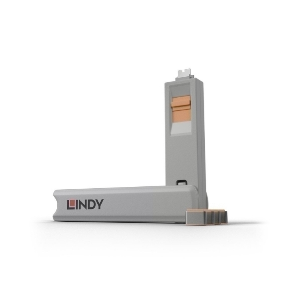 Picture of Lindy 40428 USB Type C Port Blocker Key, Orange - Pack of 4