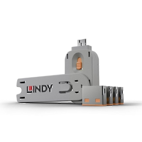 Picture of Lindy USB Port Blocker - Pack of 4 Orange
