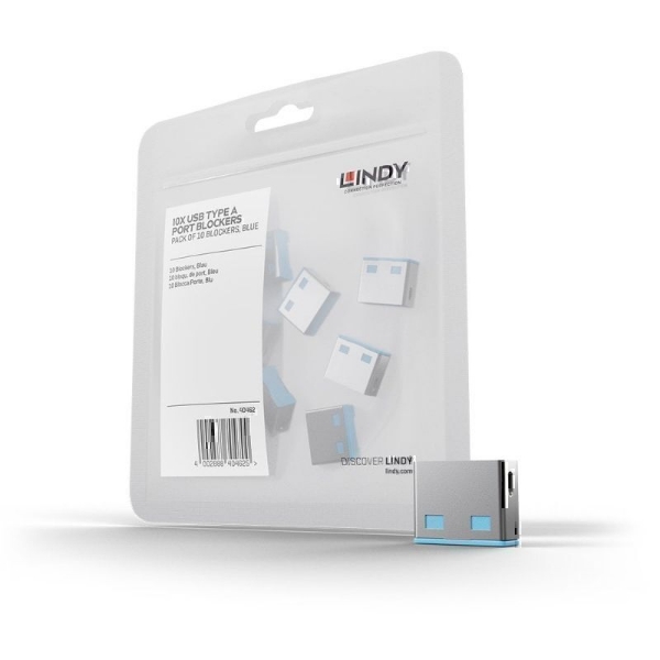 Picture of Lindy USB Type A Port Blocker (No Key) 10 Pack - Blue (40462)