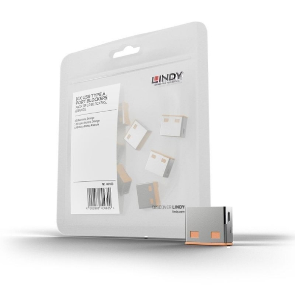 Picture of Lindy USB Port Blocker - Pack of 10 - Orange 40463