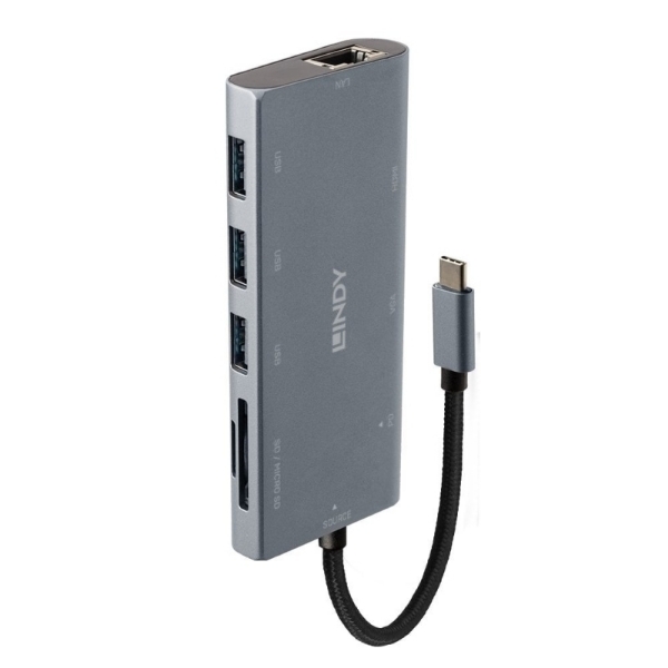 Picture of Lindy 43278 Interface Hub USB 3.2 Gen 1 (3.1 Gen 1) Type-C 5000 Mbit/s Grey