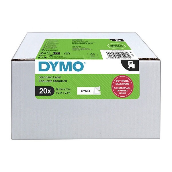 Picture of Dymo D1 12mmx7M Blk/White Pk20